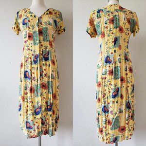 Vintage Flowers Print Dress, Market Dress, 90s Dress